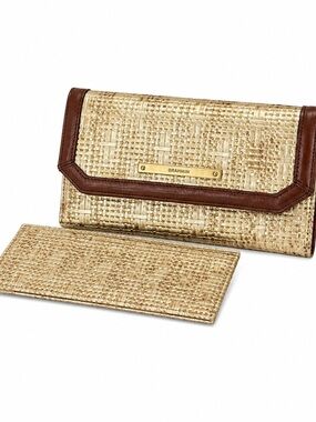 Brahmin Vintage Gold Textured Leather Checkbook Wallet w/ Matching Cover